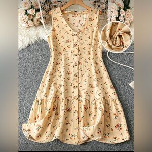 SHEIN Beige Floral Button-Front Midi Dress